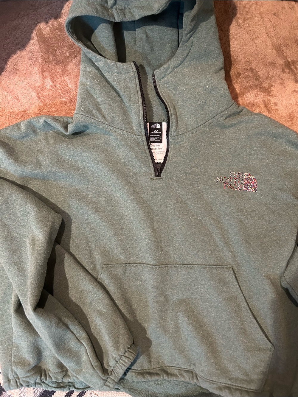 The North Face Heathered Dark Green Half-Zip Cropped Hoodie